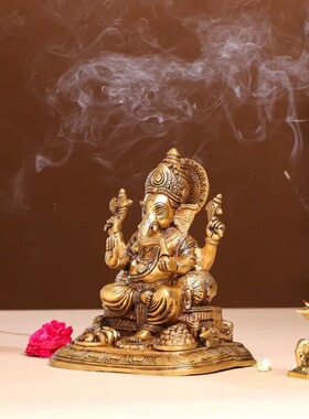 印度手工制作黄铜Ganesha象头神像（9 英寸）雕像