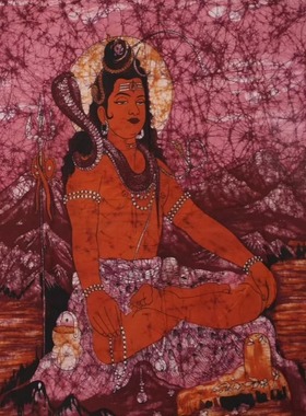印度国际直邮Shiva棉布上冥想湿婆神蜡染画106.5 厘米 x 89 厘米