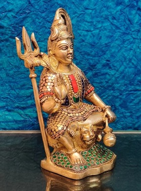 印度手工黄铜湿婆神雕像Aashirwaad Mudra Lota神圣石雕8.5英寸