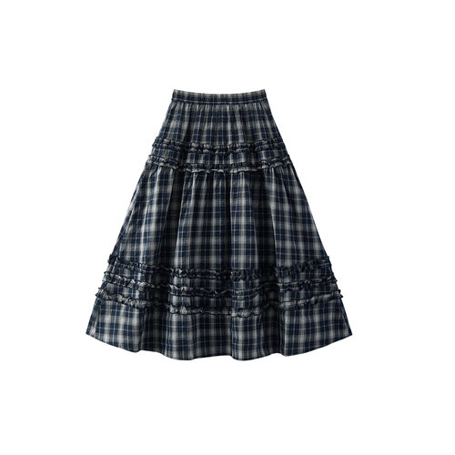 商场同款|森马半身长裙女夏木耳边格纹2026蛋糕A字裙107326120051 - 图3