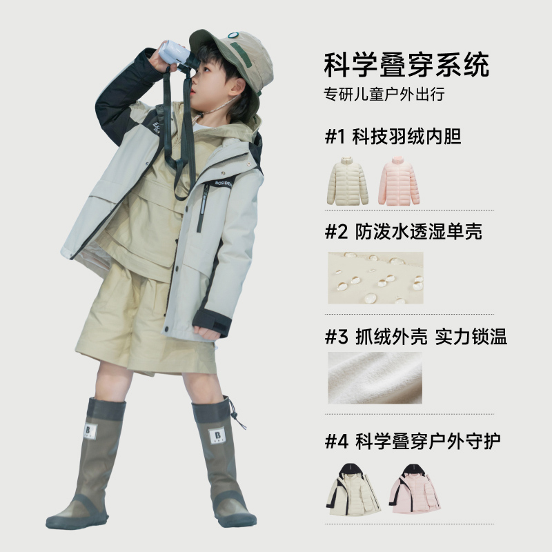 波司登儿童羽绒服三合一冲锋衣男童户外迷彩2024童装秋冬外套女 - 图2