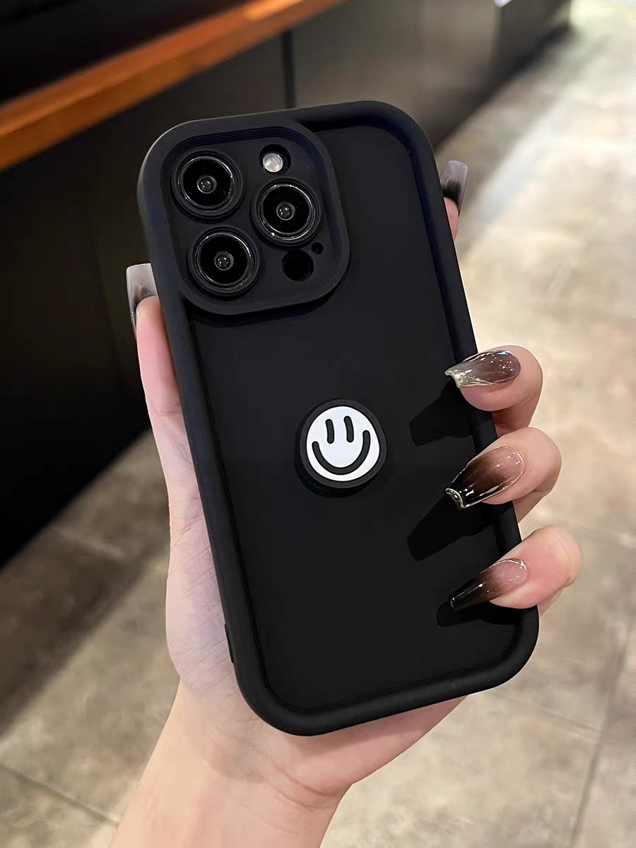 ins极简笑脸表情适用iPhone14promax手机壳苹果13pro新款12pro高级感11女13硅胶14镜头全包15小众防摔手机套