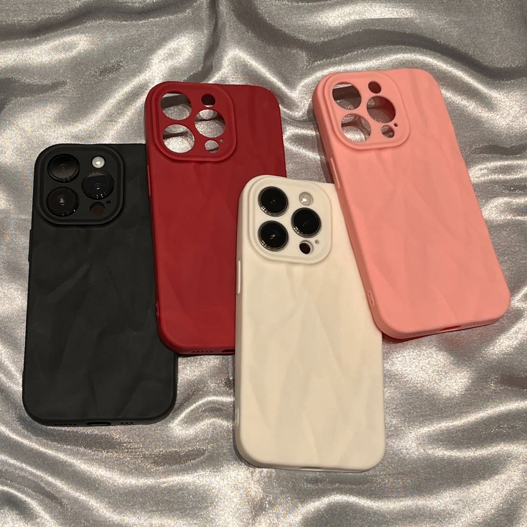 纯色手机壳适用iPhone16/15promax苹果14高级13褶皱12新款11男Pro女Max网红软硅胶x全包镜头16plus防摔保护套