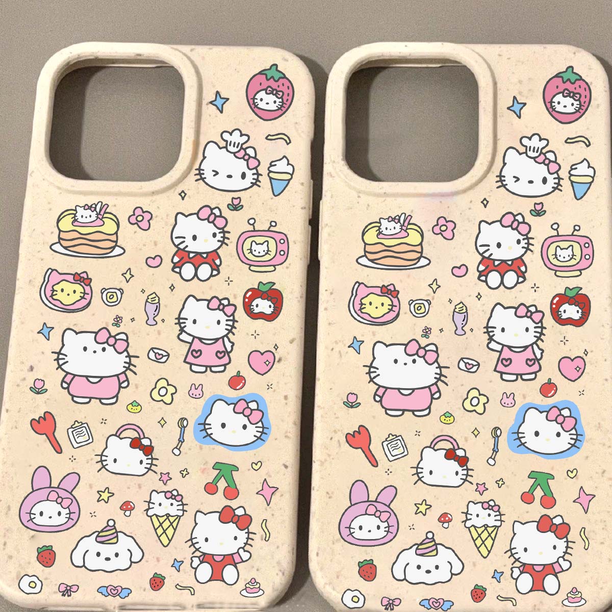 HelloKitty猫合集潮牌小麦壳适用iPhone15苹果13promax手机壳11可爱12防摔xs新款14Pro硅胶xr全包保护套软壳-图3