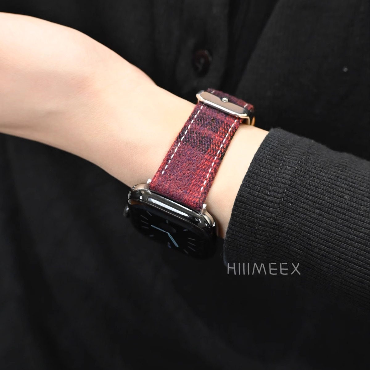 HIIIMEEX适用苹果手表 宽版格纹iwatch表带秋冬毛呢applewatch10韩风感创意苹果表带表链华为fit3表带 - 图3