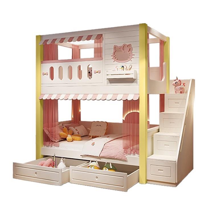 儿童床女孩公主床上下床双层床下铺护栏高低两层树屋城堡滑梯卡特 - 图3