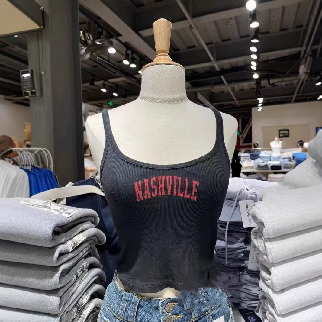 BM风美式复古NOTHING字母印花螺纹吊带背心女 bm辣妹高腰露脐上衣,淘宝优惠券,粉丝福利购,淘宝优惠卷