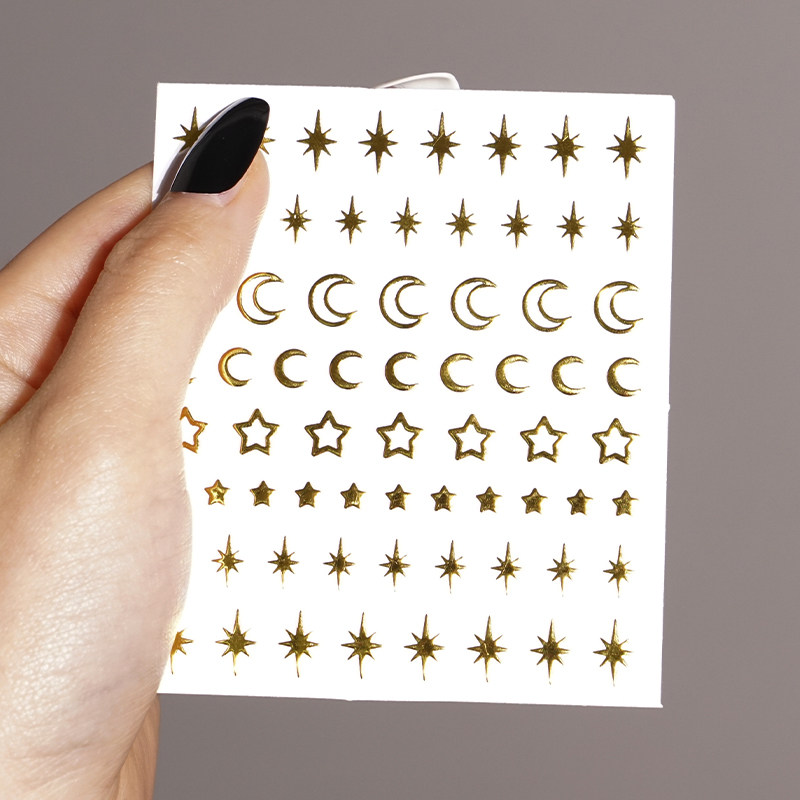 金色星星月亮贴脸贴纸妆脸部眼角装饰钻舞台化妆妆容贴画饰品美甲 - 图1