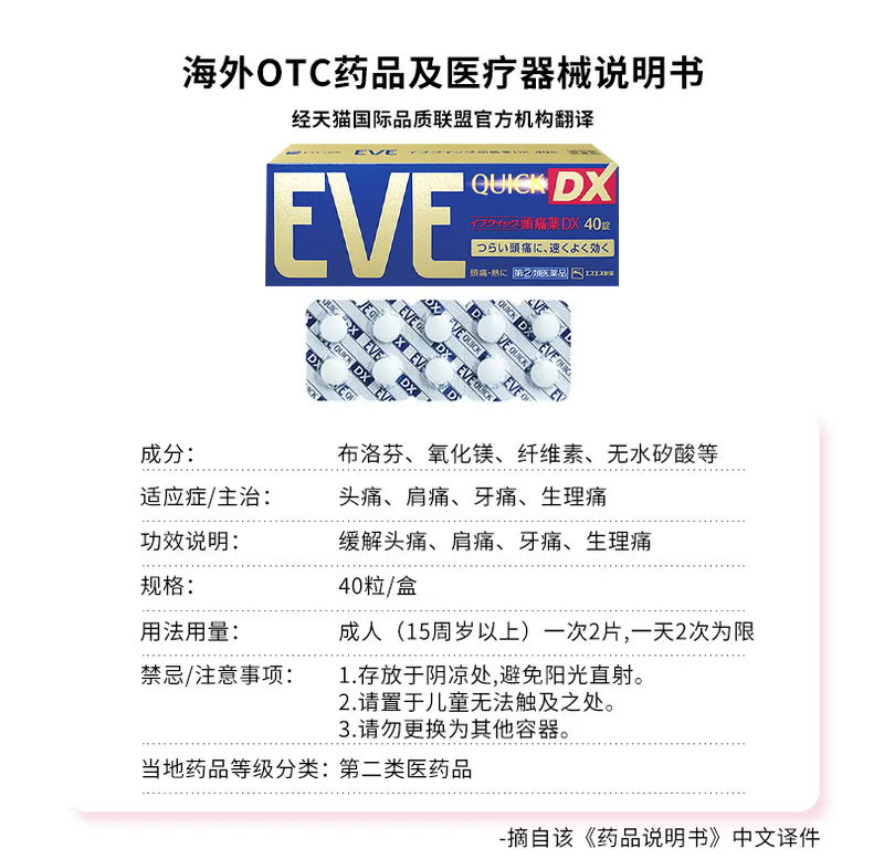 【自营】日本白兔eve布洛芬止痛药牙痛头疼退烧痛经止疼药金色40 - 图3