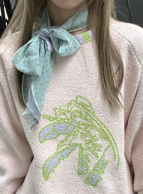 韩系薄荷绿色碎花丝巾
