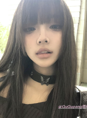 亚文化墨绿色皮质蝴蝶项圈