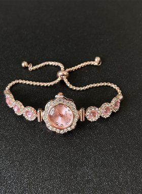 粉色满钻抽拉绳可调节手表