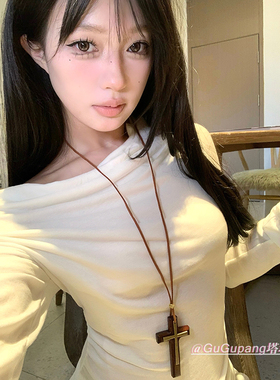 暗黑复古木质十字架吊坠项链