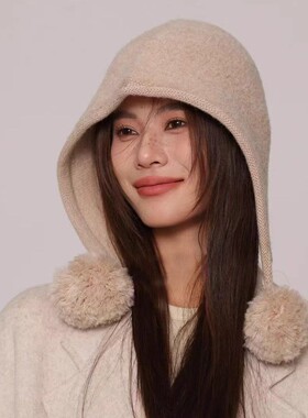 帛牛/Boniu 圈圈羊毛100%wool 毛球巴拉克法帽女显脸小保暖