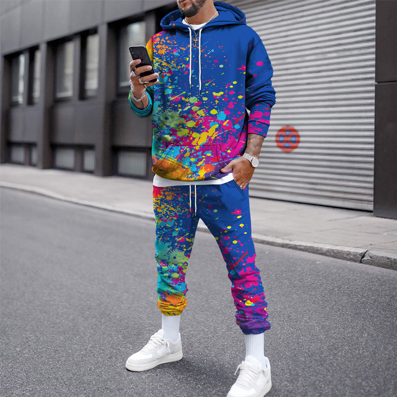 Sports casual printed trousers suit运动休闲印花卫裤套装男士-图0