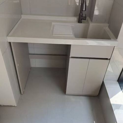 阳台洗衣柜一体台盆卫生间浴室柜洗衣池槽带搓板滚筒洗衣机柜伴侣 - 图1