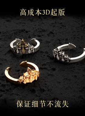 端克罗心潮墓碑山峰戒指925银男女情侣欧美潮流嘻哈复古韩式小众