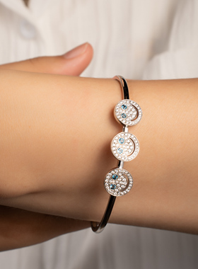 EYEFUNNY笑脸钻石手镯925银镀18K金男女潮流开口个性轻奢高级感