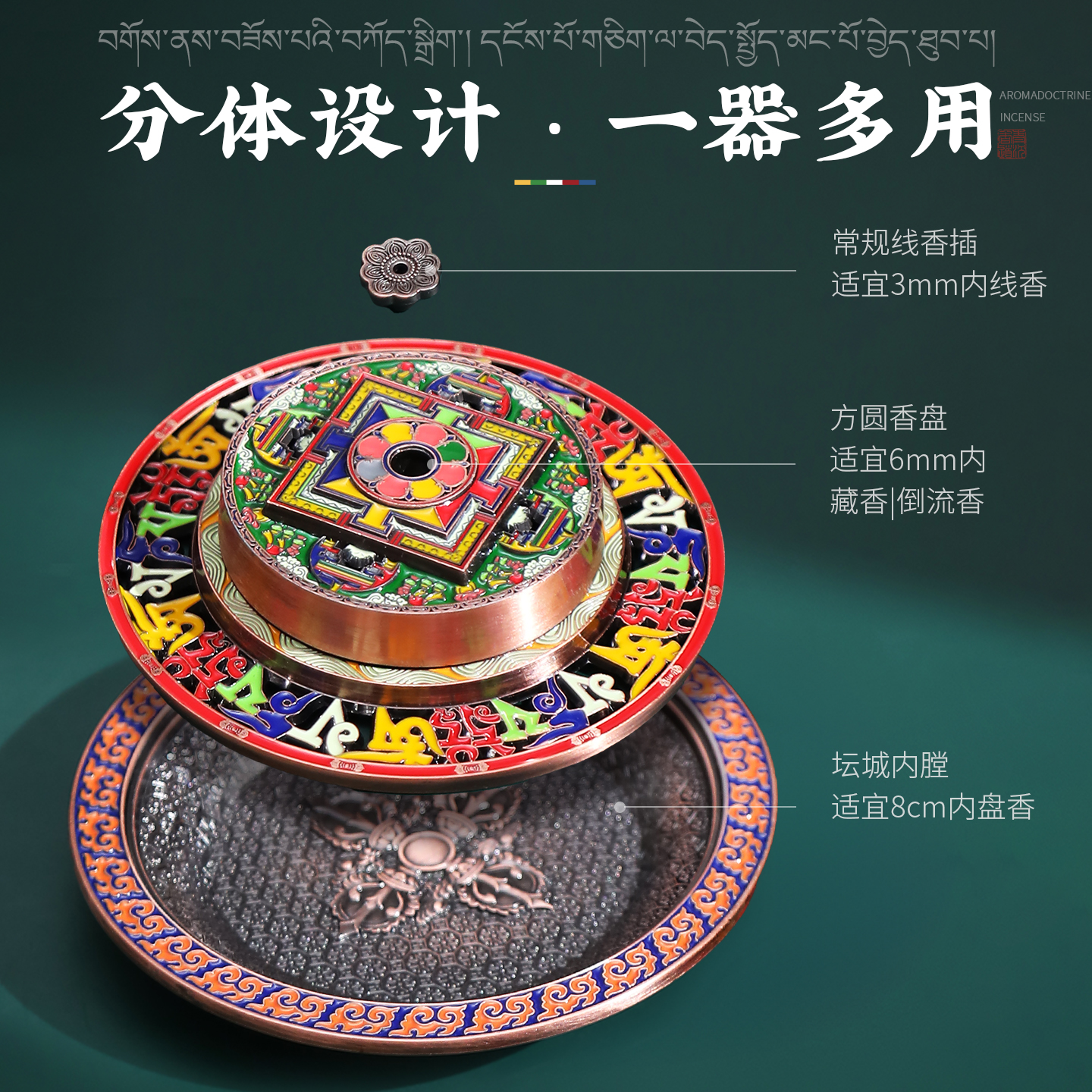 藏式坛城香盘香炉家用室内熏香炉香插香座线香底座檀香炉藏香摆件 - 图3