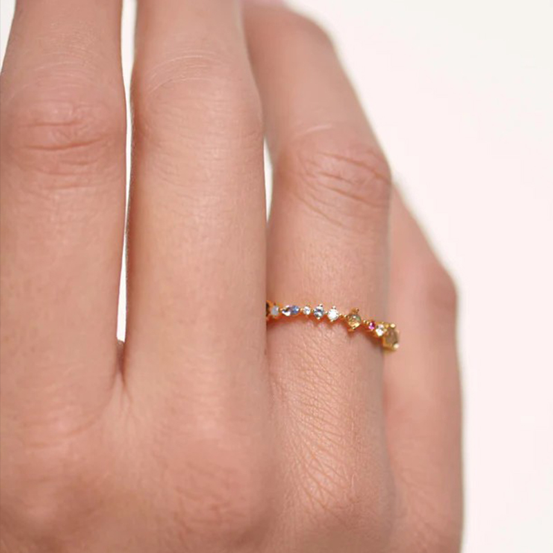 PDPAOLA彩色宝石镀18k金自律戒指女小众设计复古食指尾戒Papillon-图1