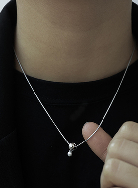 钛钢蛇骨链男女圆珠吊坠项链新款