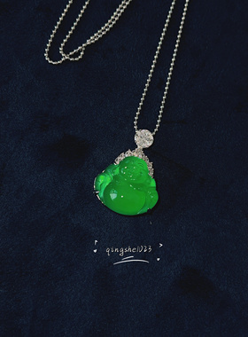 通体925银绿玉髓佛公吊坠女士新中式项链平替翡翠带证书轻奢高级