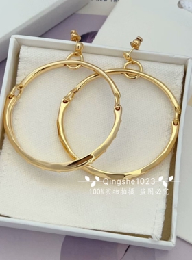 高品质铜镀厚金大圆圈女士耳环时髦法式气质博主耳饰轻奢老钱风