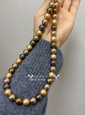 正版进口仿水晶复古金古铜混彩女珍珠项链轻奢高级感时尚S925银扣