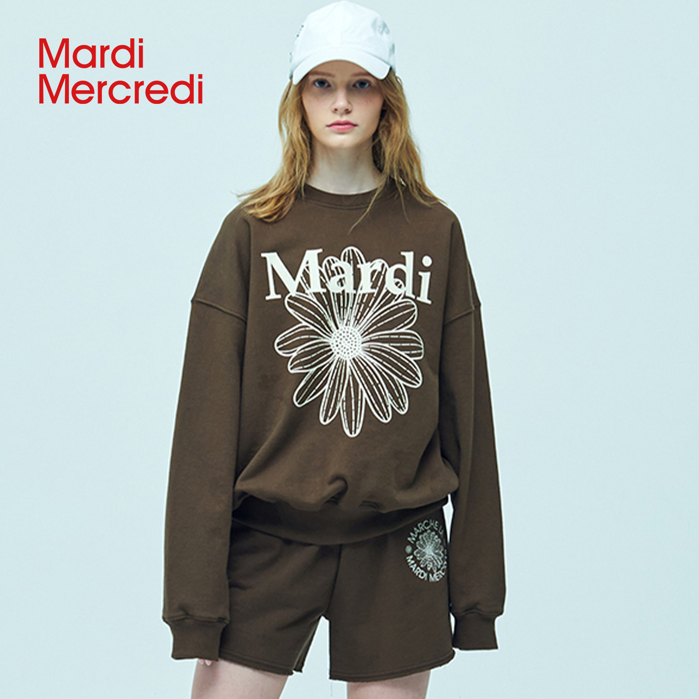 MardiMercredi经典小雏菊圆领印花休闲卫衣男女宽松上衣可露丽风