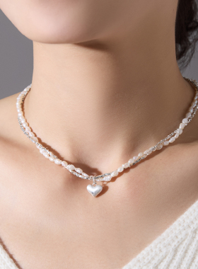 EOLO爱心珍珠双层项链女纯银