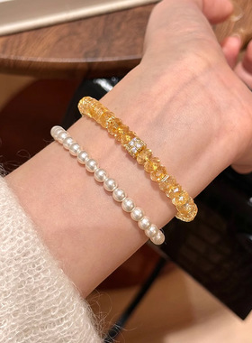 天然黄水晶手串女设计款切面算盘东海水晶手链轻奢高级感串珠手饰