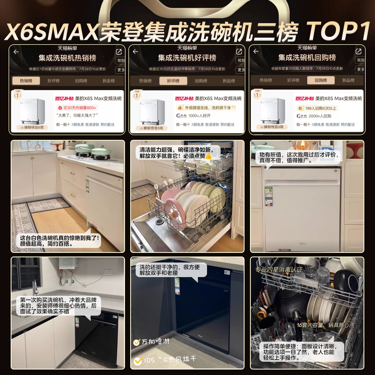 美的洗碗机嵌入式全自动家用消毒柜一体18套大容量变频万向X6SMAX - 图1