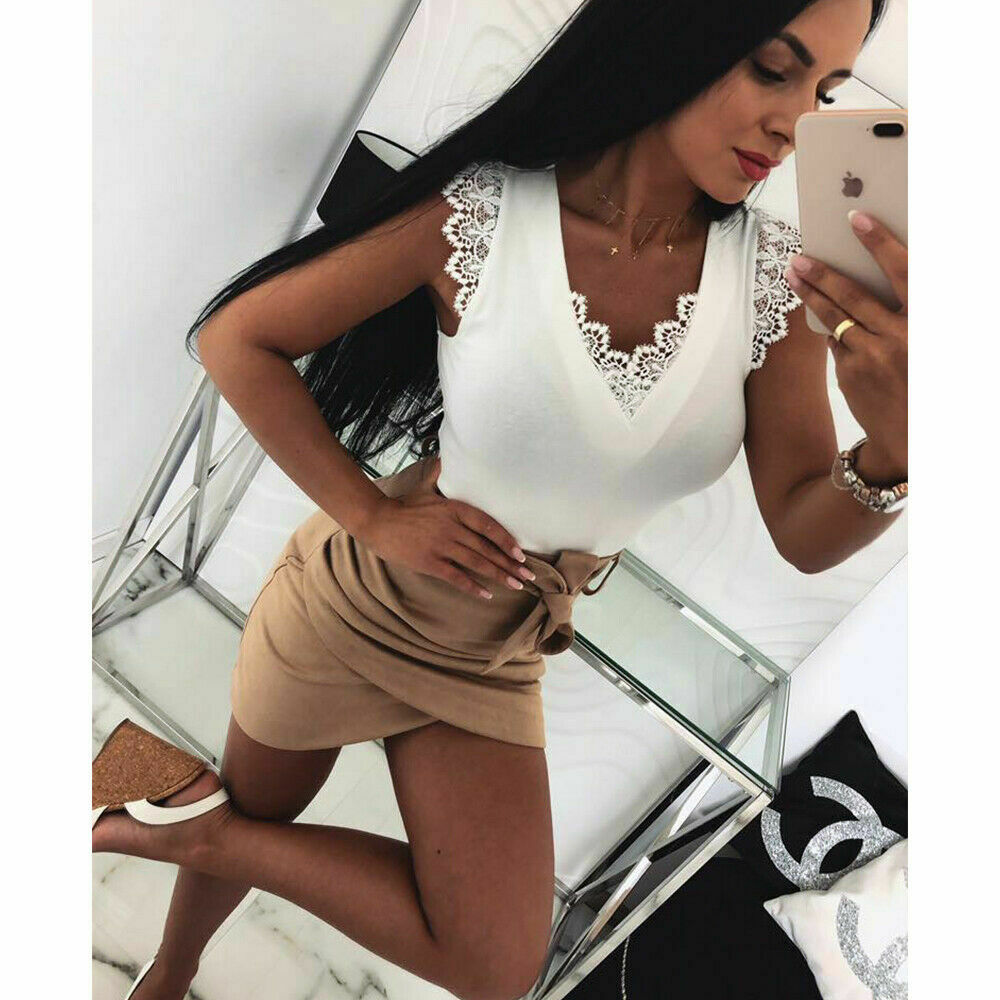 Sexy V-neck Solid Lace Strap Top Women V领纯色蕾丝绑带上衣女 - 图2