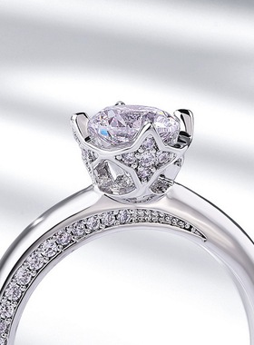 新款璀璨莫桑石戒指S925银镀18K金镶嵌彩宝宝石爪镶戒简约高级感