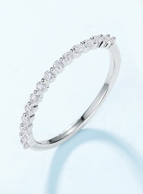 简约宝石璀璨莫桑石戒指S925银镀18K金镶嵌彩宝宝石指环轻奢水晶