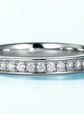 欧美围镶满钻莫桑石戒指女S925银镀18K金镶嵌彩宝宝石情侣戒简约