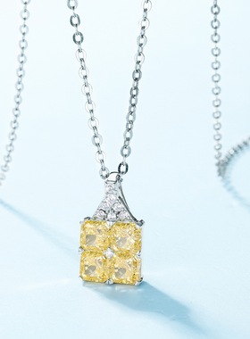 大气时尚璀璨吊坠女S925银镀18K金彩宝宝石冰花切高碳钻锁骨链坠