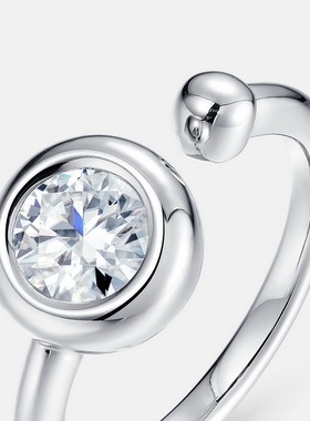 新款莫桑石泡泡戒指S925银镀18K金镶嵌彩宝宝石包镶一克拉戒指