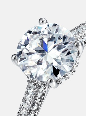 四爪镶嵌璀璨莫桑石戒指S925银镀18K金满镶彩宝宝石订婚戒指礼物