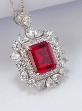 培育红宝项链女S925银镀18K金PT950铂金轻奢围镶彩宝锁骨链时尚