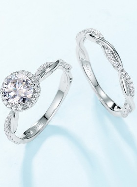 璀璨莫桑石麻花叠戴戒指S925银镀18K金镶嵌闪耀彩宝宝石指戒女