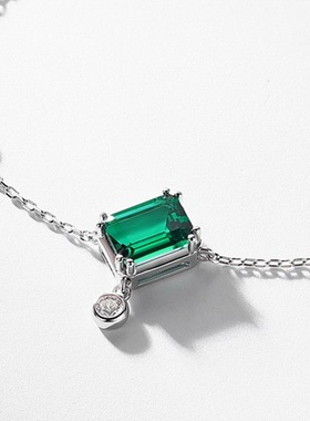 新款女士S925银镀18K金镶嵌培育祖母绿复古气质感手饰可调节手链