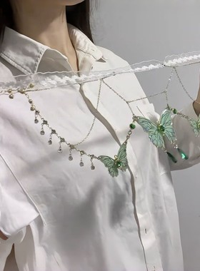 蕾丝绿色蝴蝶流苏仙气腿链