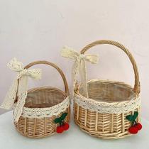Vine-knitted hand woven flower basket Candy Flower Arrangement Decoration Willow collection Childrens pick picnic Cherry Strawberry Basket