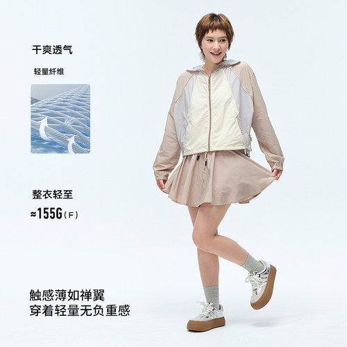 icree原创轻薄透气连帽颜值外套 户外运动宽松短款灰色拼接防晒衣 - 图1