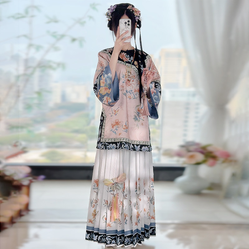 花琅阁原创清汉女两件套国风清朝古装印花上衣百褶裙新中式一片式,淘宝优惠券,粉丝福利购,淘宝优惠卷