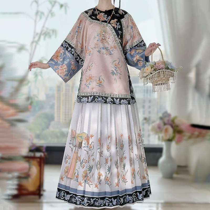 花琅阁原创清汉女两件套国风清朝古装印花上衣百褶裙新中式一片式,淘宝优惠券,粉丝福利购,淘宝优惠卷