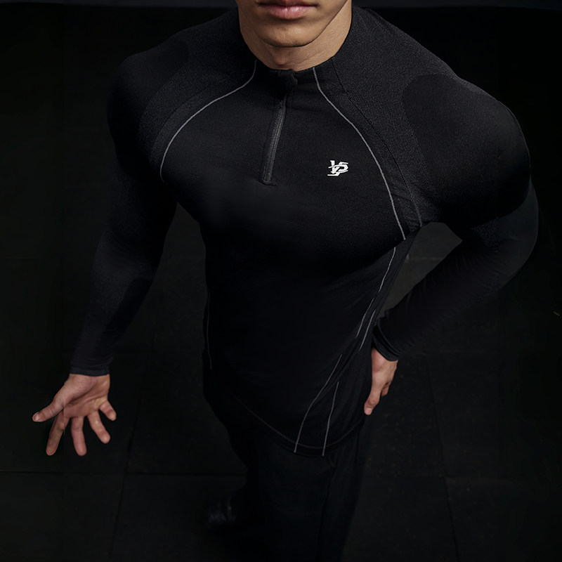 VEST UP秋季立领长袖修身显型T恤男运动弹力透气显大显壮健身上衣,淘宝优惠券,粉丝福利购,淘宝优惠卷