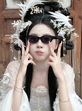 复古黑色新中式猫眼墨镜方圆脸显瘦高级感网红太阳眼镜炫酷风度假