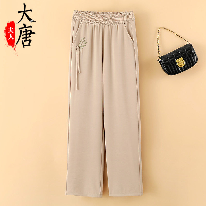 妈妈裤子夏季薄款直筒裤中年女士九分冰丝裤中老年人宽松休闲夏装